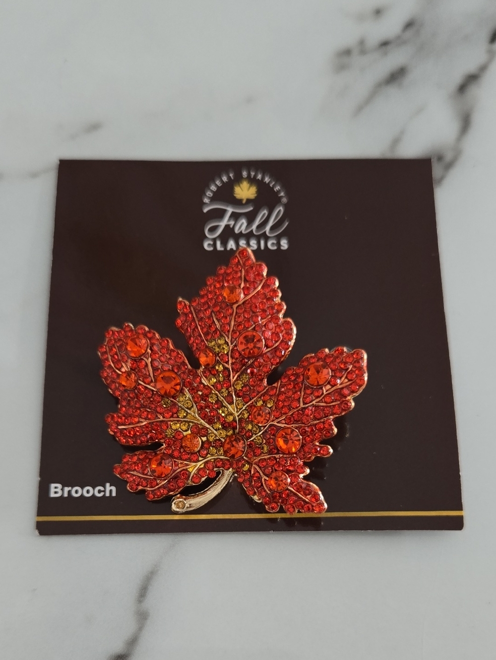 Fall Classics Red Crystal Maple Leaf Brooch